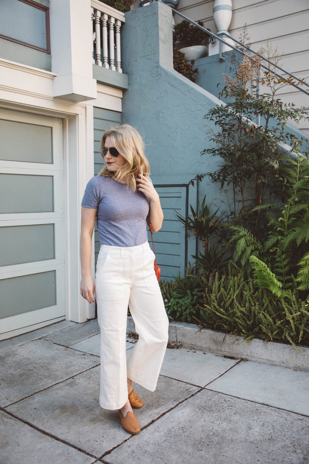 Everlane Wide Leg Crop Pants paired with an Everlane Striped Tee makes for the perfect early summer look.