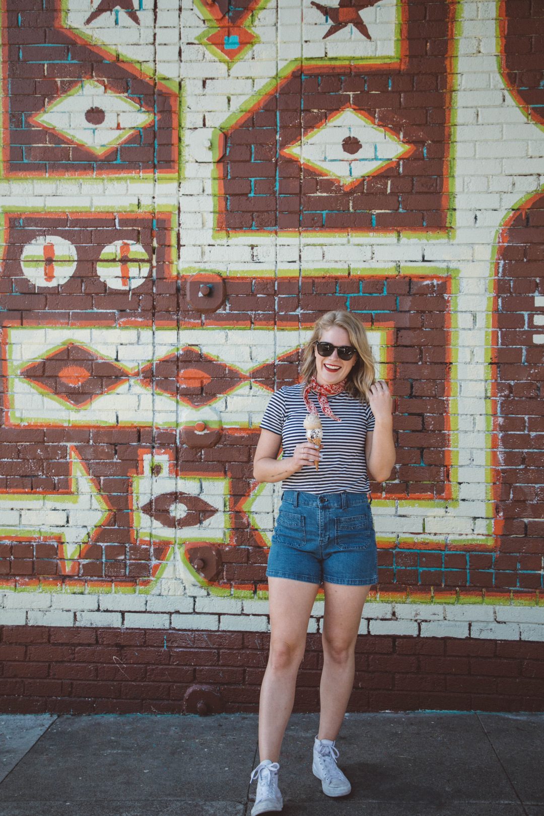 Happy 4th of July! // Celebrating in Everlane Stripes, Madewell Denim Shorts and Converse High Top Sneakers.